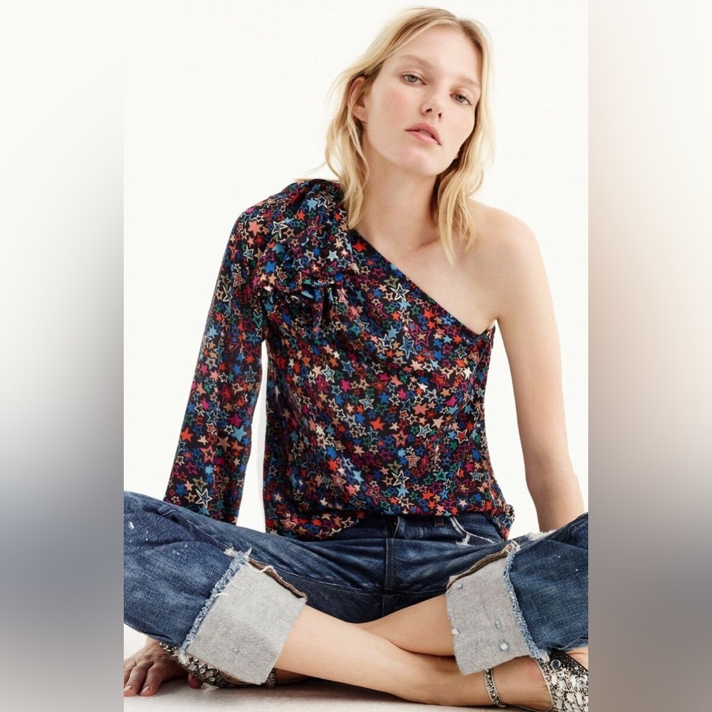 ✨ J Crew One Shoulder Top In Kaleidoscope Star Print Blouse✨